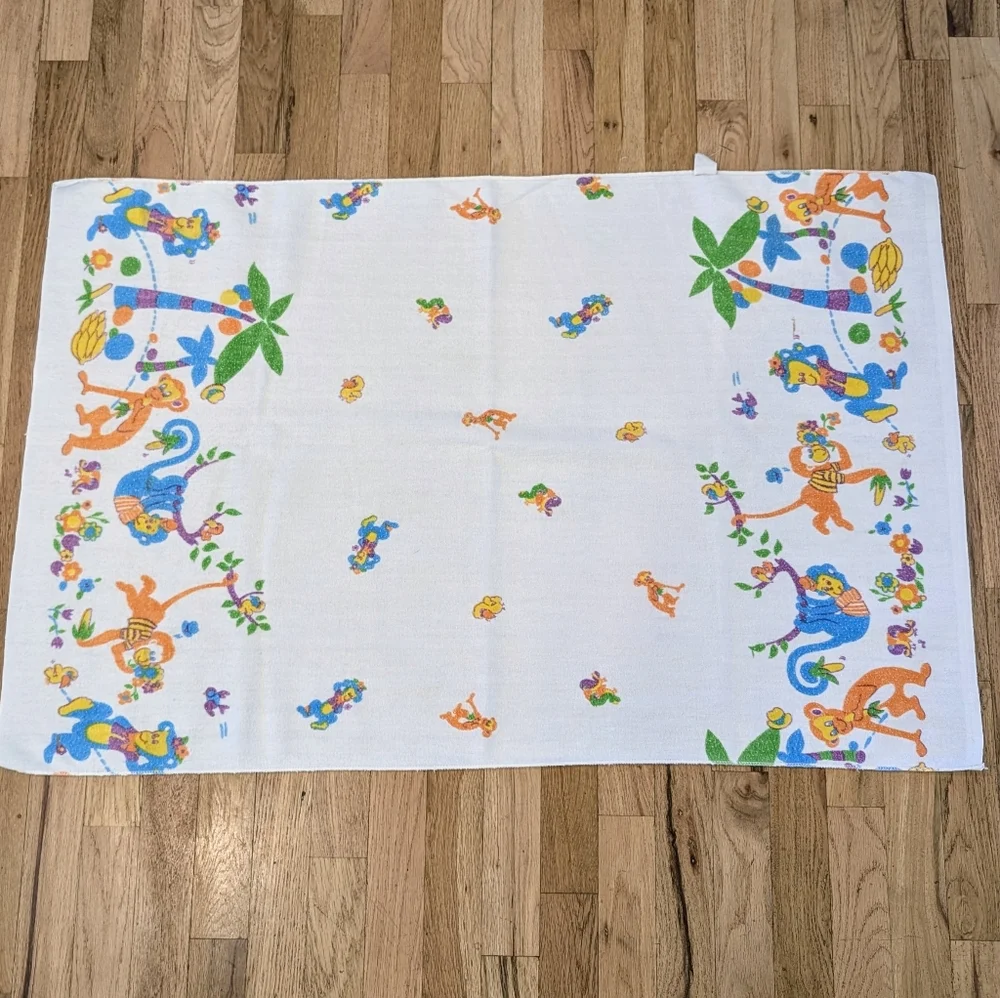 Vintage Colorful Monkey Baby Receiving Blanket Swaddle 39 X 26 Blue Orange Green